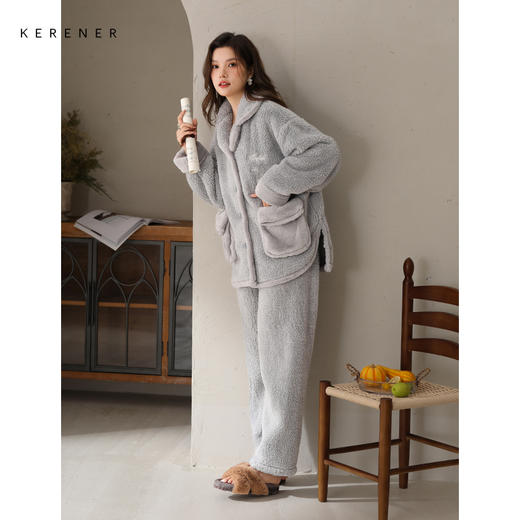 可人儿原创冬季舒棉绒女士睡衣韩系加厚保暖可外穿珊瑚绒家居服 商品图1