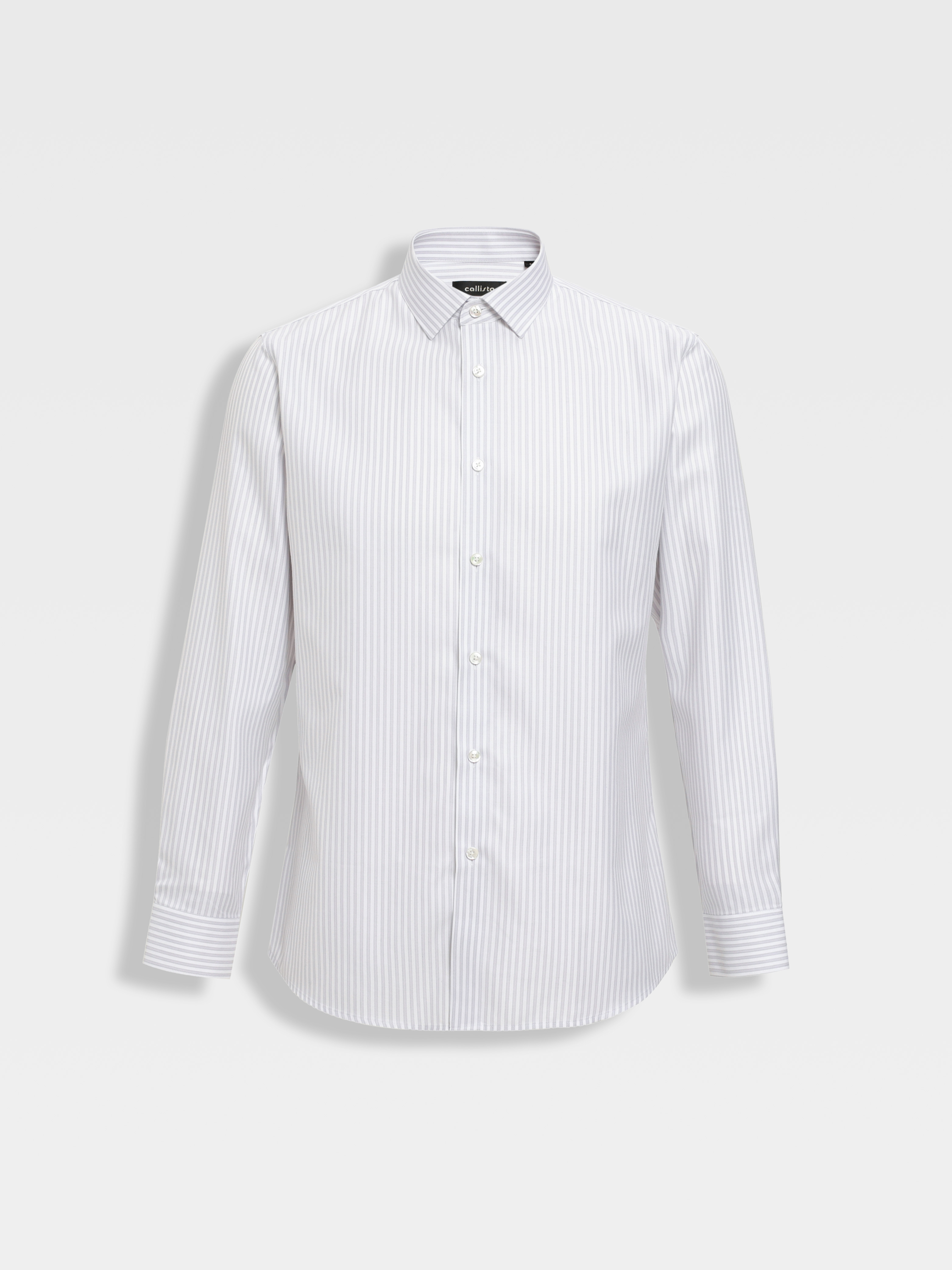 callisto浅灰鱼骨纹竖条纹长袖衬衫