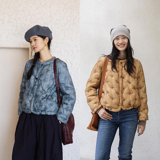 绽放684朵/秋风与落叶·设计感刺绣新中式90鸭绒短款羽绒服冬新款 商品图0