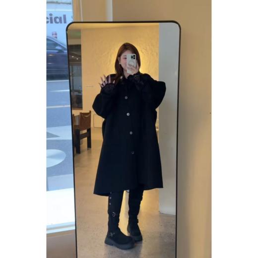 25AW上新 佳佳同款【墨本古堡】纯色长款插肩袖斗篷大衣黑色宽松韩版中长 商品图0