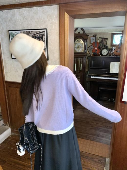 【189元任选2件】现货！紫色拼接杏色翻领毛衣开衫 商品图6
