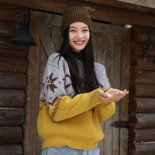 绽放735朵/设计感费尔岛撞色纯羊毛圆领套头羊毛针织衫女新款毛衣 商品图2