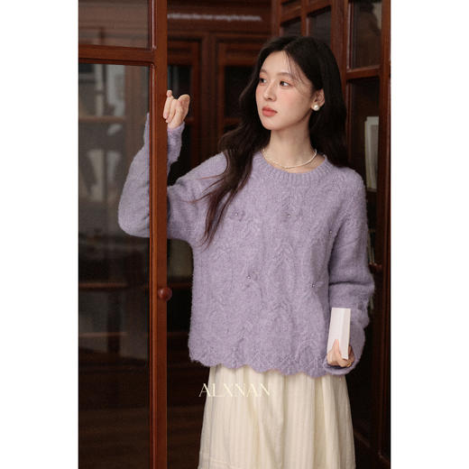 鹿向南「蝶影栖香」紫色长袖针织毛衣女秋冬小众宽松慵懒感上衣 商品图2