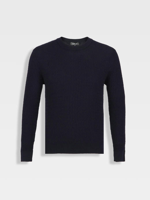 callisto藏青立体波浪纹提花绵羊毛毛衣 商品图0