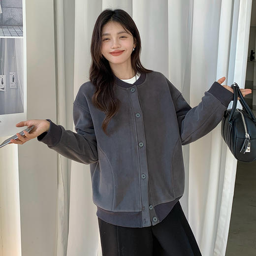 【加厚摇粒绒外套】秋冬纯色暖绒纽扣开衫 韩系保暖长袖上衣 百搭显瘦棒球服外套 商品图7