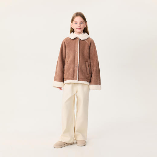 马克珍妮女童复古毛绒领麂皮绒外套2025年秋冬新款551580 商品图1