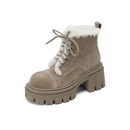 Westory2025年冬季绒面羊毛口厚底加绒马丁靴休闲系带帅气百搭短靴W25DS86331 商品图10