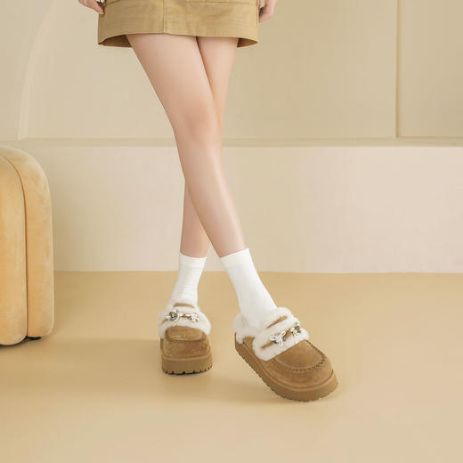 Westory2025年冬季绒面厚底羊毛便捷穆嘞拖随性时髦深口毛毛鞋W25DM86291 商品图6