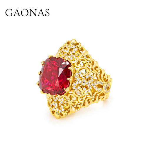 GAONAS  时尚贵气豪横臻奢金色红戒指11685JR 商品图1