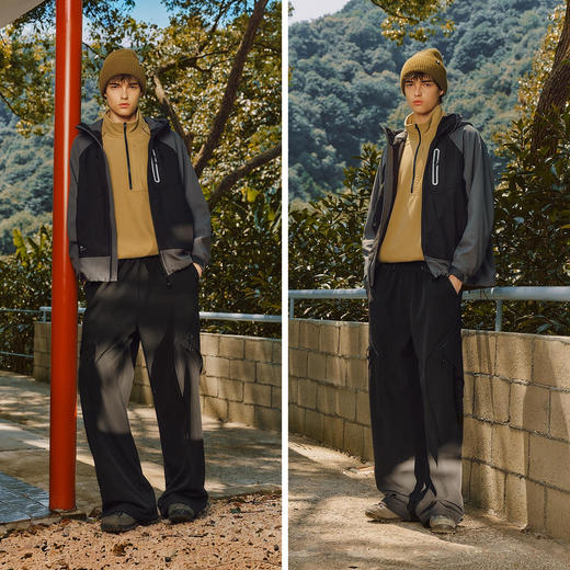 森马夹克男冬季加绒宽松连帽外套2025新款户外骑行撞色上衣时尚潮 商品图4