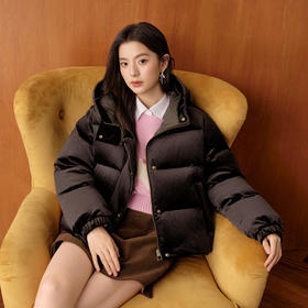 【严选】诗凡黎经典丝绒哑光短款羽绒服2025冬新款加厚保暖防风连帽面包服7GA380351
