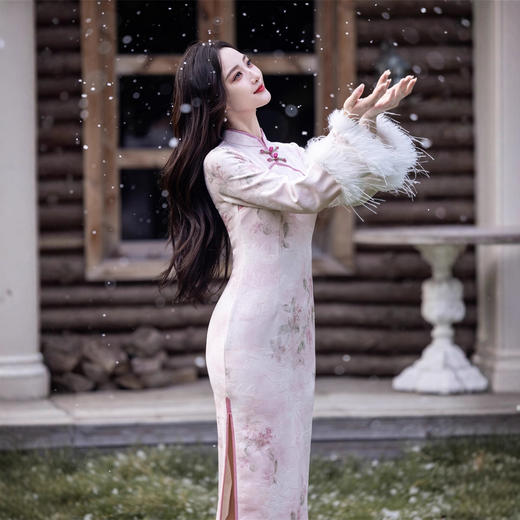 时尚改良年轻款清荷绒长袖旗袍新款日常可穿修身旗袍SYK396135 商品图1