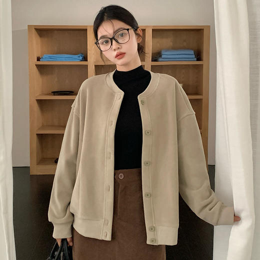 【加厚摇粒绒外套】秋冬纯色暖绒纽扣开衫 韩系保暖长袖上衣 百搭显瘦棒球服外套 商品图9