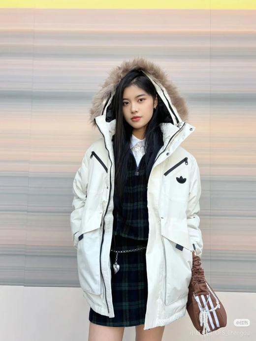 三也草情侣款条纹复古连帽宽松羽绒服 商品图2