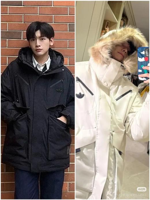 三也草情侣款条纹复古连帽宽松羽绒服 商品图0