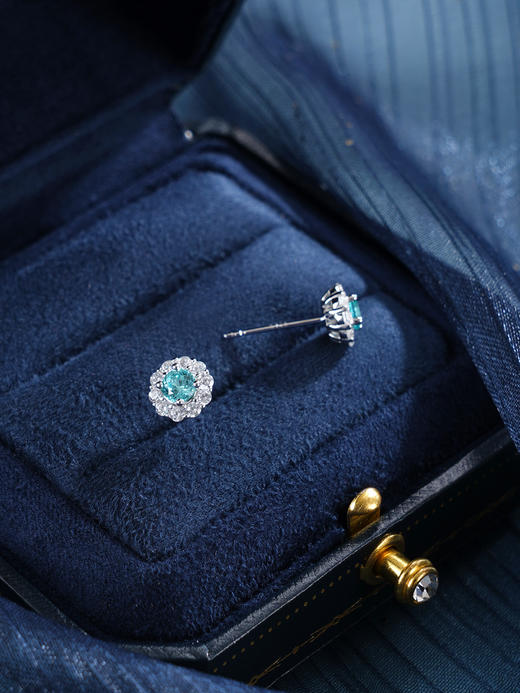 子佩集【花开海畔】S925银耳钉【EM3113-XF】培育宝石帕拉伊巴蓝碧玺太阳花2510 商品图6