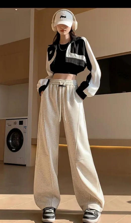 专治胯宽 腿粗腿不直【 OSMIC ARMIN 五色加绒黑标弯刀裤】显瘦休闲裤神仙裤子松紧高腰显腿直深灰色拼接镰刀阔腿裤女秋季高腰显瘦美式卫裤休闲直筒香蕉运动裤 商品图0