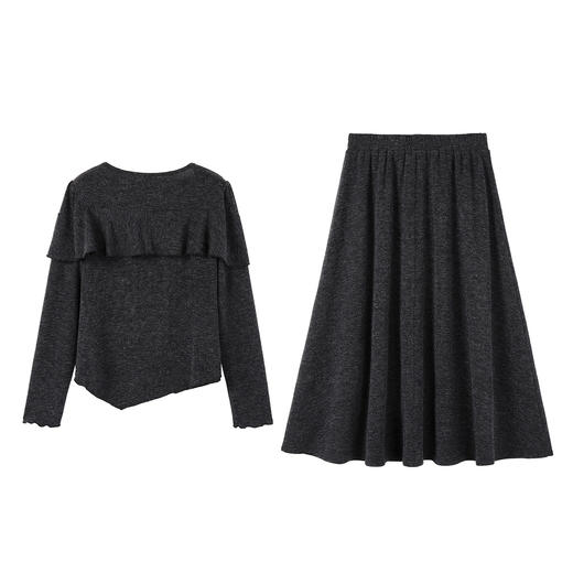 奢姿大码女装2025秋季胖妹妹时尚荷叶边不规则设计上衣半身裙套装9953870557 商品图1