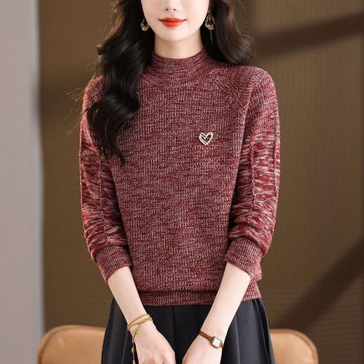 CC2025年秋冬半高领彩点针织毛衣女爱心装饰复古杂色保暖内搭打底衫 商品图1
