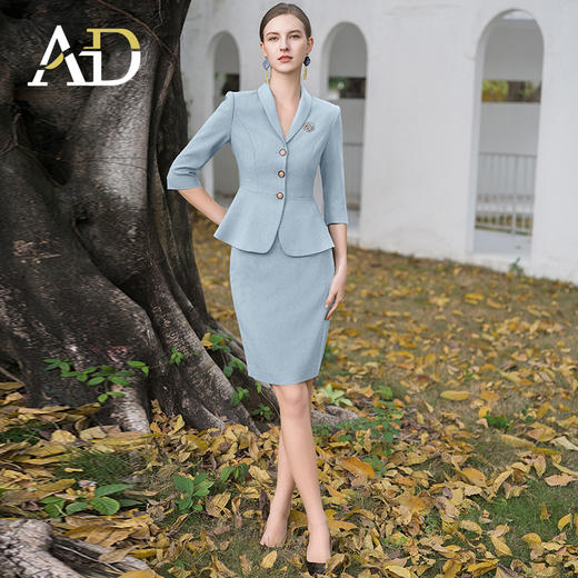 AD酒店前台工装套装女夏季中袖工作服黑色小香风西装套裙修身显瘦 商品图3