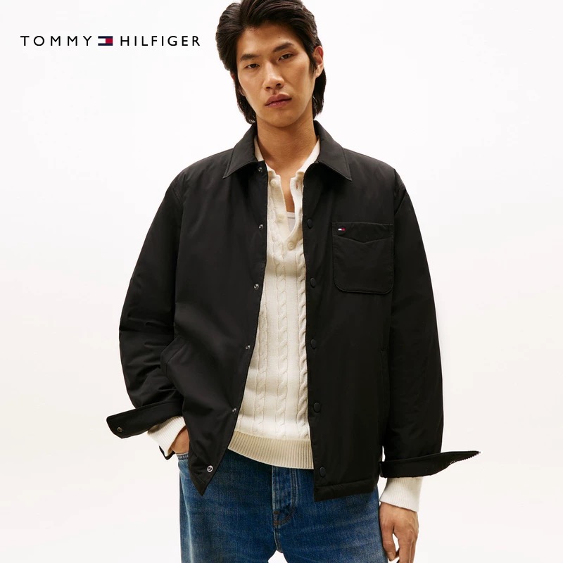 Tommy25秋冬男防水耐磨衬衫领无绗缝羽绒服外套