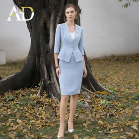 AD医美前台工作装2024新款职业装气质一粒扣中袖外套蓝色西装套装