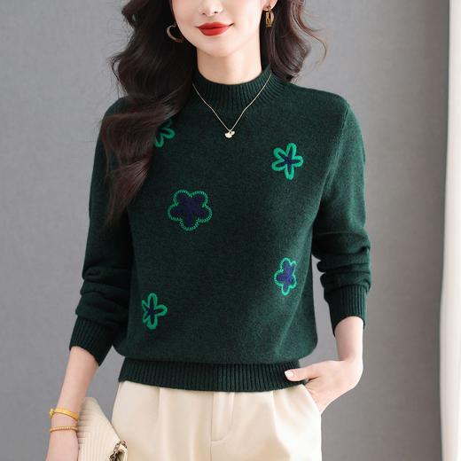 CC2025秋冬新款半高领花朵刺绣针织衫女复古风减龄显瘦百搭打底上衣 商品图3