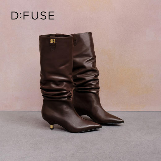 Dfuse迪芙斯2025冬季新款及膝冬长靴甜酷机车靴增高显瘦堆堆靴女靴DFD4117016 商品图4