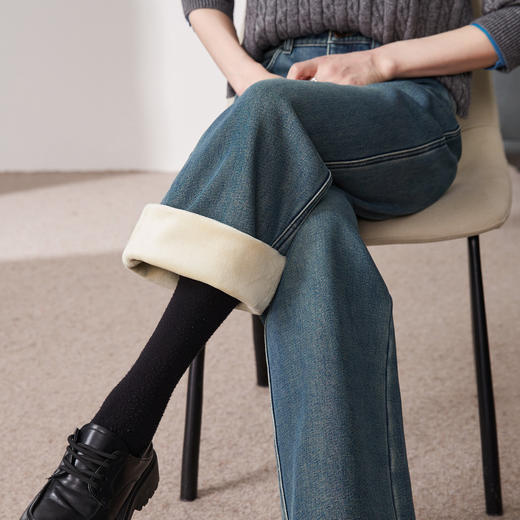 【银狐绒-直筒牛仔】逸阳冬新品加绒加厚复古高腰窄版阔腿裤4879 商品图4