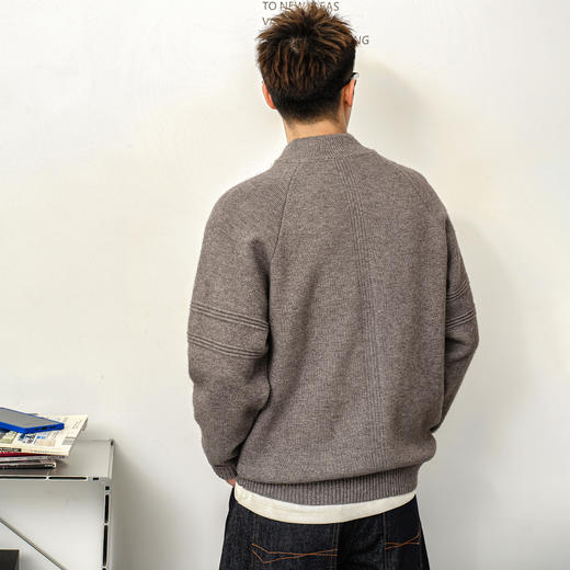 徐太浪【缉明线 半拉链】灰色立领毛衣男秋冬休闲套头针织衫上衣 商品图3