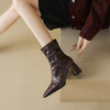 【预售5天】羊皮版~方头法式气质粗跟短靴女后拉链通勤瘦瘦靴复古马丁靴单靴WXJFG&W720 商品缩略图2