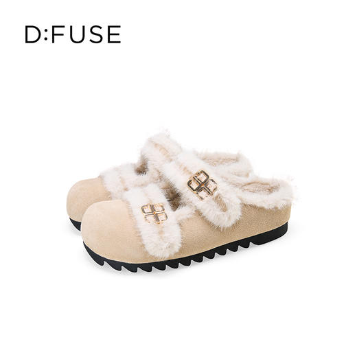 Dfuse迪芙斯2025秋季新款轻便外穿包头凉拖双条带毛毛勃肯鞋女DFD4110007 商品图7