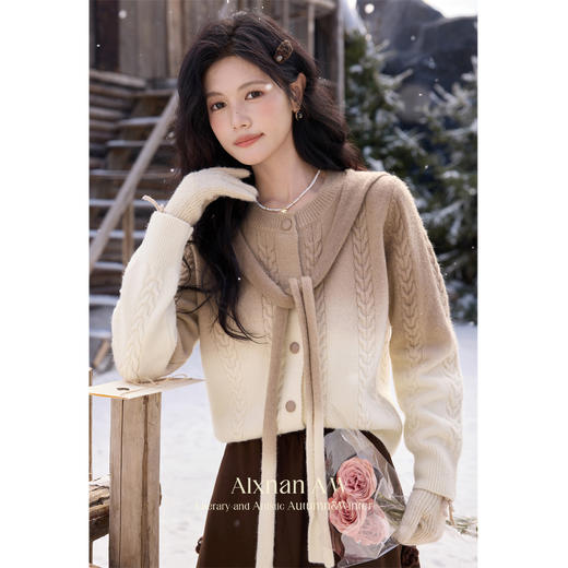 【6折秒杀】鹿向南「生椰拿铁」气质咖色毛衣开衫女2025新款冬款保暖上衣女L52158/L52158-1 商品图3