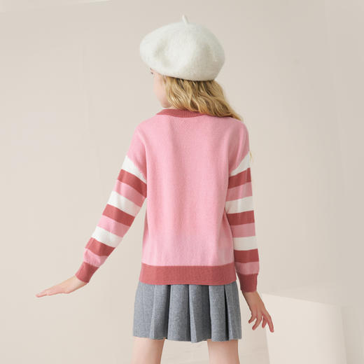 mettekids儿童100%羊绒衫2025秋冬女童森系毛衣条纹针织套头打底 商品图3