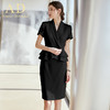 AD夏短袖职业装套装女名媛正装黑色时尚工作服气质荷叶边西装套裙 商品缩略图3