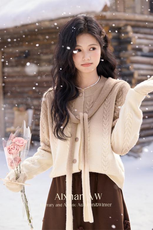 【6折秒杀】鹿向南「生椰拿铁」气质咖色毛衣开衫女2025新款冬款保暖上衣女L52158/L52158-1 商品图5