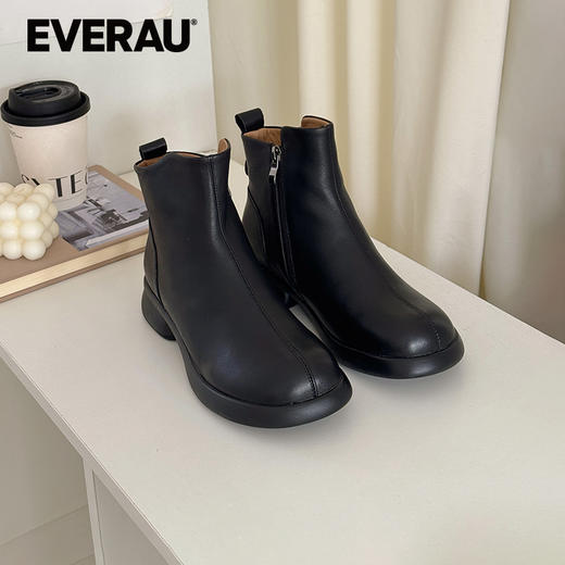 EVERAU新款真皮休闲复古英伦风短靴切尔西女靴EA4042 商品图3