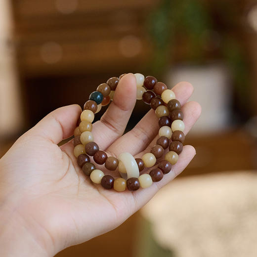 【敦煌色·菩提双圈手串】敦煌福泽天然多宝菩提手串白玉菩提绕指柔跑环老型桶珠双层手串 商品图4