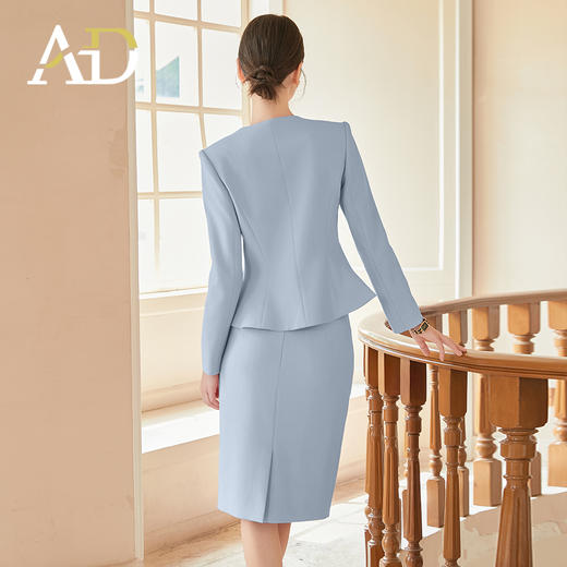 AD秋装女款2024年新款套装时尚气质蓝色圆领长袖外套名媛范工作服 商品图3