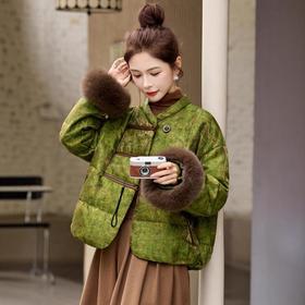 新中式国风羽绒服狐狸毛袖口，皮草显瘦外套宽松HR-GJC5511