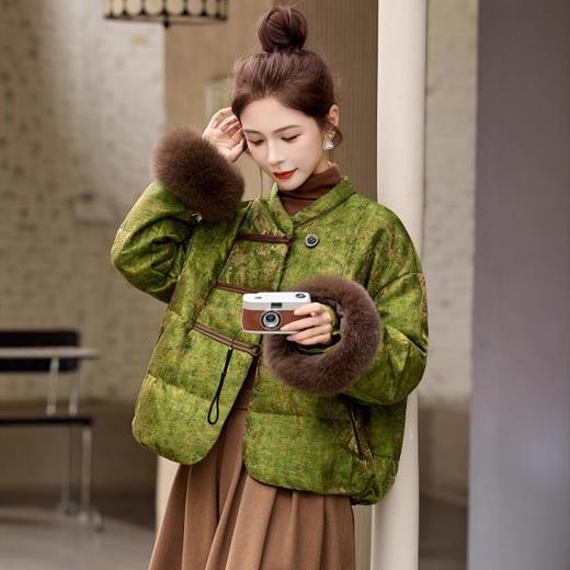 新中式国风羽绒服狐狸毛袖口，皮草显瘦外套宽松HR-GJC5511 商品图0