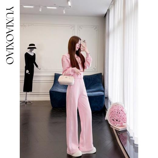 余潇潇【猫咪派对】加绒连帽双拉链卫衣外套&高腰阔腿裤运动套装 商品图4