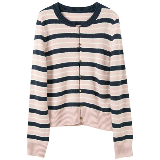 三彩2025冬季新款条纹针织衫撞色毛衫圆领开衫外套休闲M 商品图4