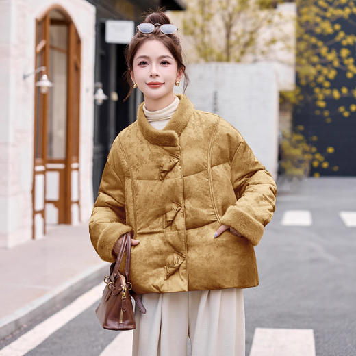 新中式国风羽绒服，仿水貂毛拼接宽松白鸭绒外套HR-YAX2555 商品图0