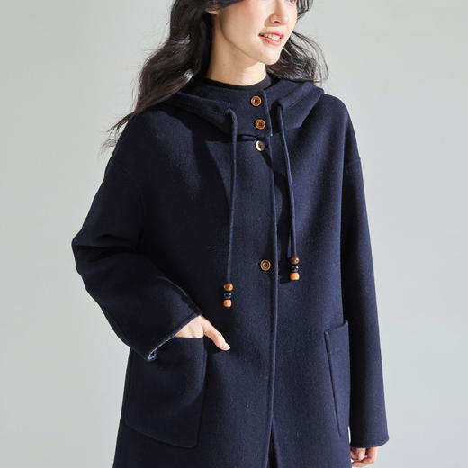 「高货sh」全新升级【铂金会员864/天猫1169/差价305】(13855)洛诗琳连帽两穿羊毛双面呢大衣2025秋冬中长款毛呢外套女 商品图0