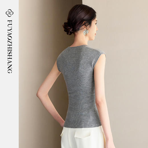 FUYAO扶摇 灰色短袖t恤女2025新款天丝针织衫夏季高级感针织上衣 商品图4