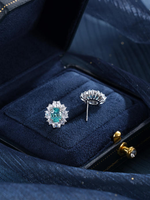 子佩集【蔚蓝花海】S925银耳钉【EM3050-XF】培育宝石帕拉伊巴蓝碧玺椭圆2510 商品图7