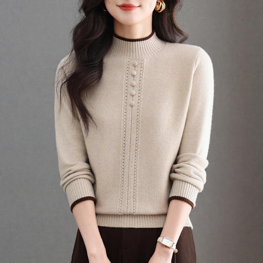 CC半高领毛衣女秋冬短款妈妈装上衣2025新款洋气厚款保暖内搭针织衫 商品图1