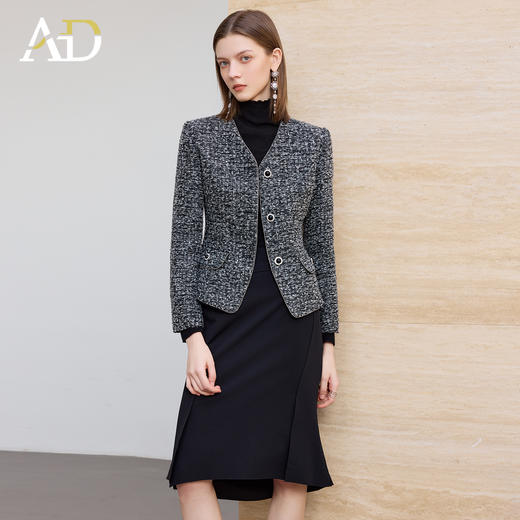 AD羊毛粗花呢外套高级感花灰色小香风套装法式鱼尾半裙两件套女冬 商品图1