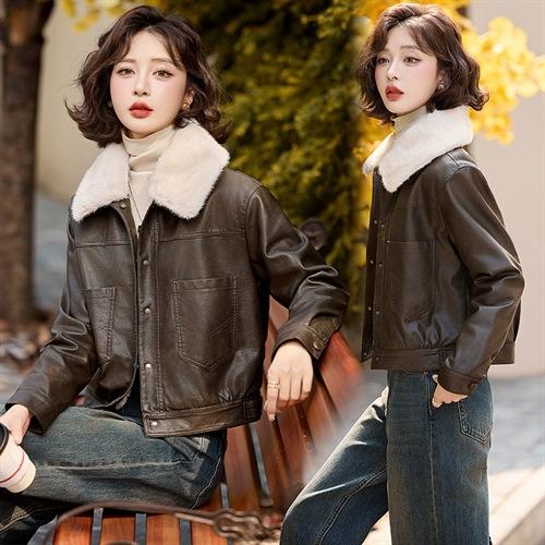 2025冬季时尚潮流气质百搭可拆卸毛领加绒皮衣外套MLJL16311 商品图1